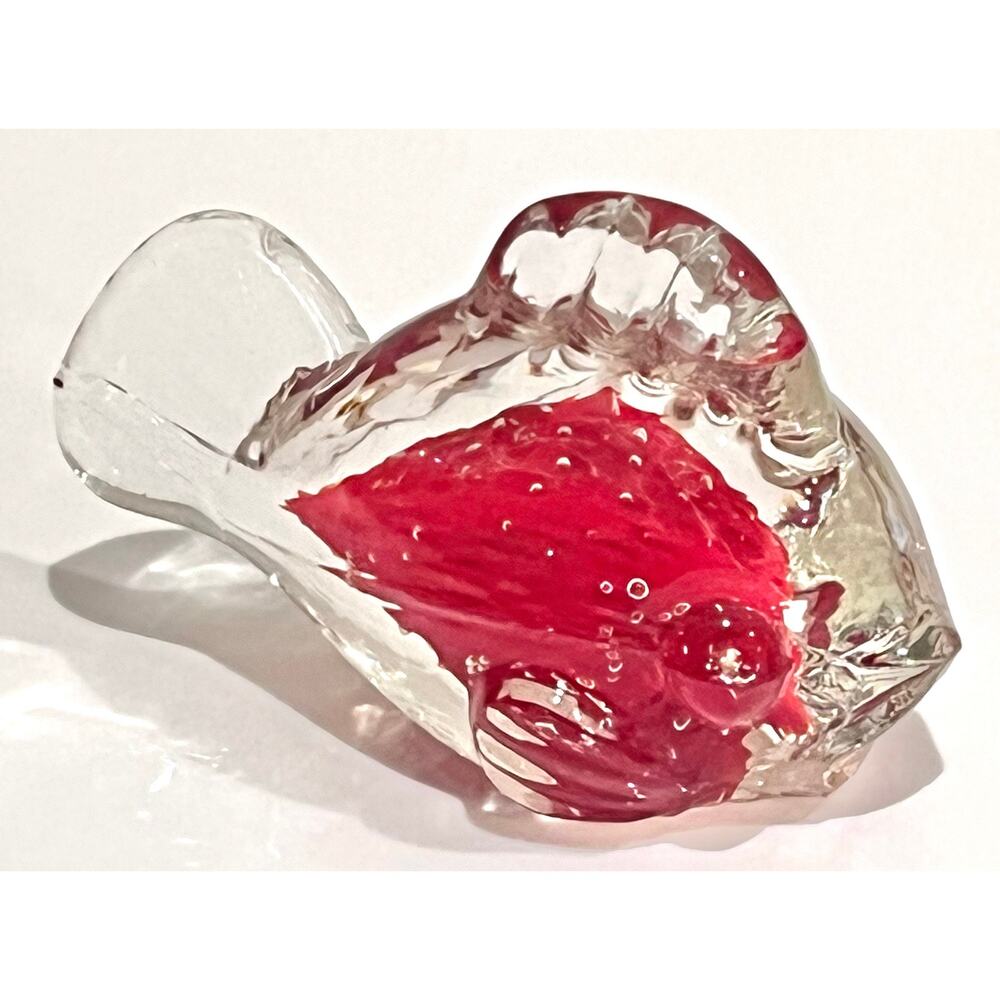 Norcrest Handblown Fish Art Glass Red Control Bubble PAPERWEIGHT Japan 4” Figure